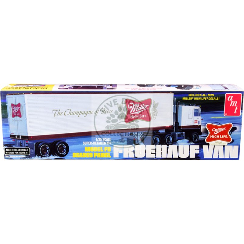 skill 3 model kit fruehauf fb beaded panel van trailer "miller" 1/25 scale model by amt