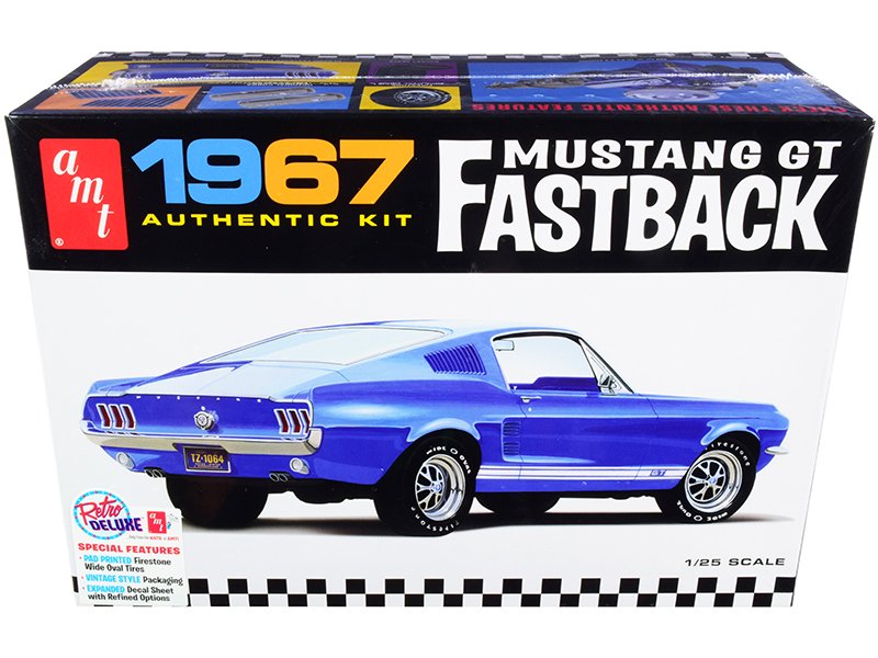 skill 2 model kit 1967 ford mustang gt fastback 1/25 scale model by amt skill 2 model kit 1967 ford mustang gt fastback 1/25 scale model by amt