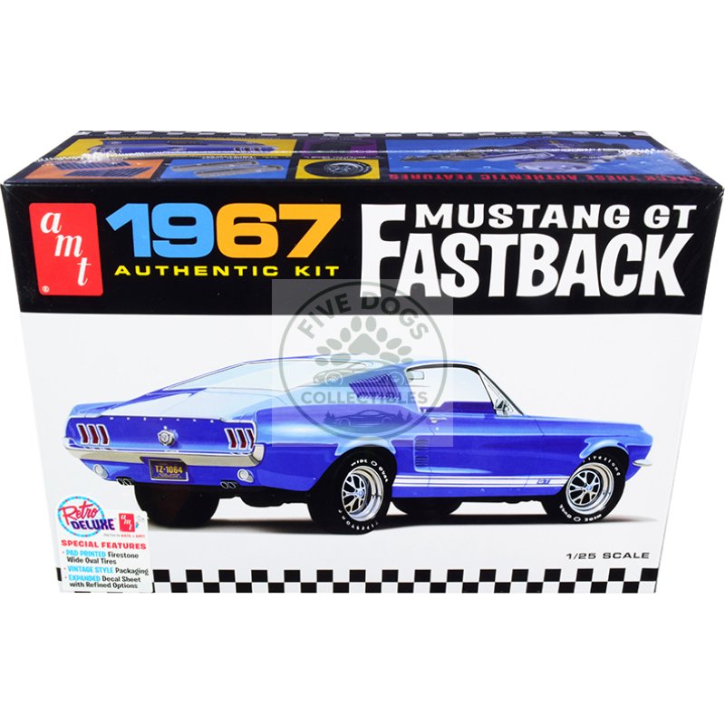skill 2 model kit 1967 ford mustang gt fastback 1/25 scale model by amt
