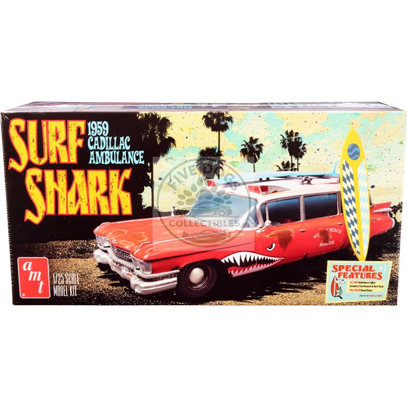 skill 2 model kit 1959 cadillac ambulance "surf shark" 1/25 scale models by amt