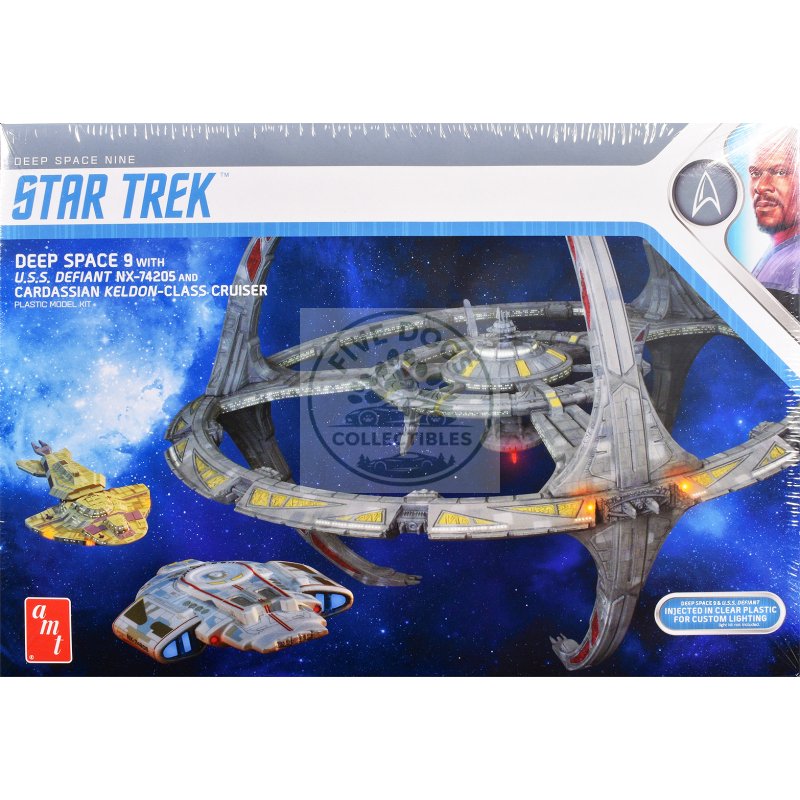 skill 2 model kit deep space 9 space station with uss defiant nx 74205 space ship and cadassian keldon class cruiser "star trek: deep space nine" (1993 1999) tv series 1/3300 scale model by amt