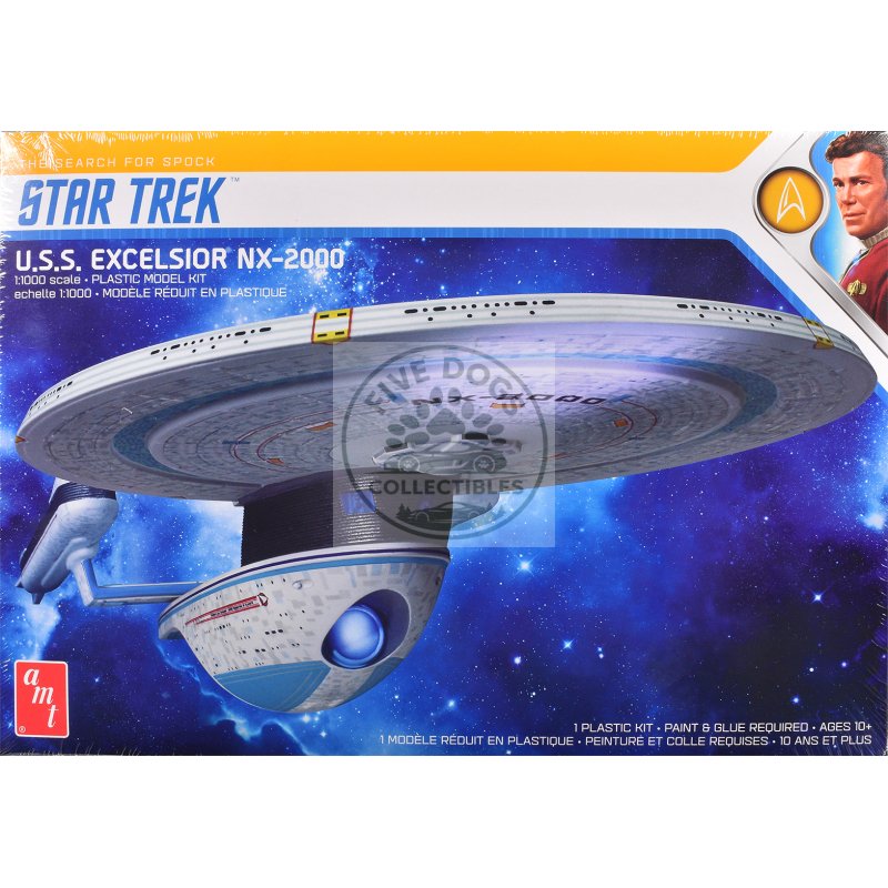 skill 2 model kit u.s.s. excelsior nx 2000 space ship "star trek iii: the search for spock" (1984) movie 1/1000 scale model by amt