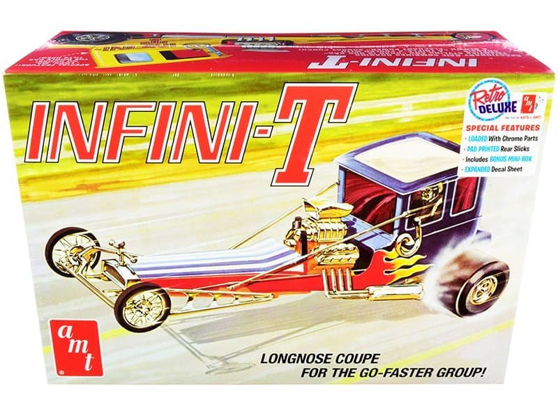 Infiniti-T Longnose Coupe Model Kit Infiniti-T longnose coupe model kit with detailed engine and vintage racing design.
