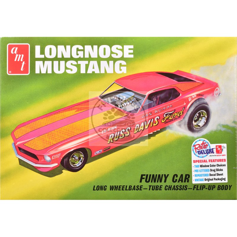 skill 2 model kit 1969 ford mustang longnose funny car "gas ronda" 1/25 scale model by amt