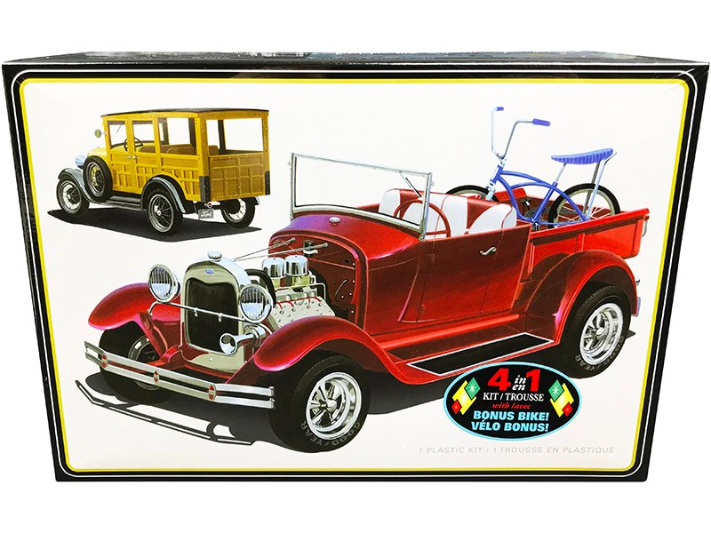 skill 2 model kit 1929 ford woody pickup 4 in 1 kit with bike 1/25 scale model by amt skill 2 model kit 1929 ford woody pickup 4 in 1 kit with bike 1/25 scale model by amt