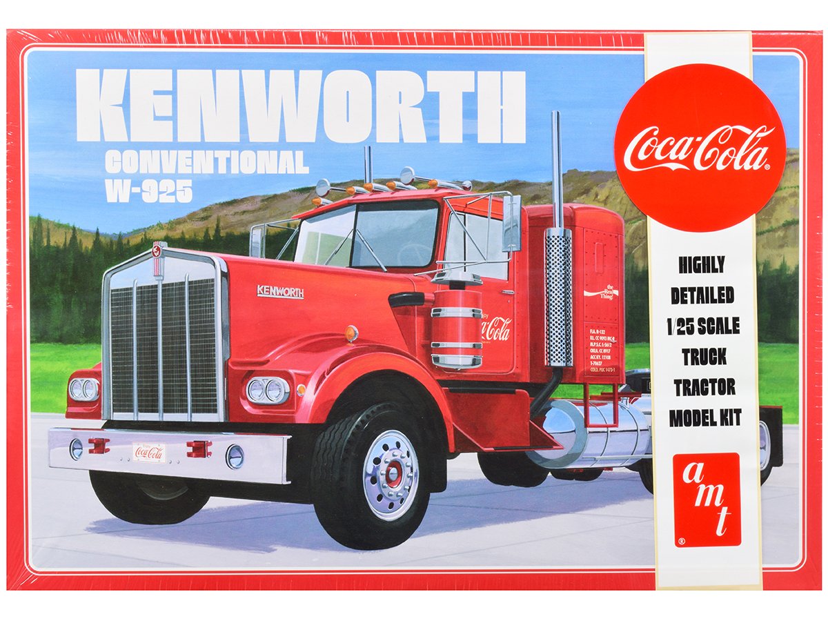 skill 3 model kit kenworth conventional w 925 tractor truck "coca cola" 1/25 scale model by amt skill 3 model kit kenworth conventional w 925 tractor truck "coca cola" 1/25 scale model by amt
