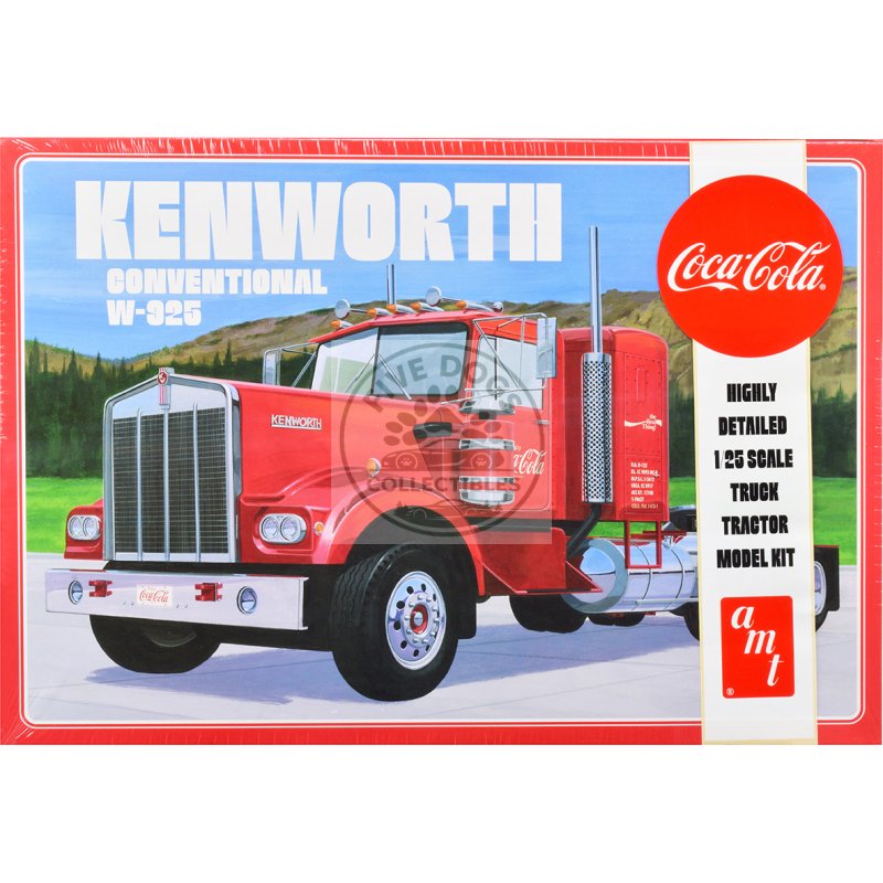 skill 3 model kit kenworth conventional w 925 tractor truck "coca cola" 1/25 scale model by amt