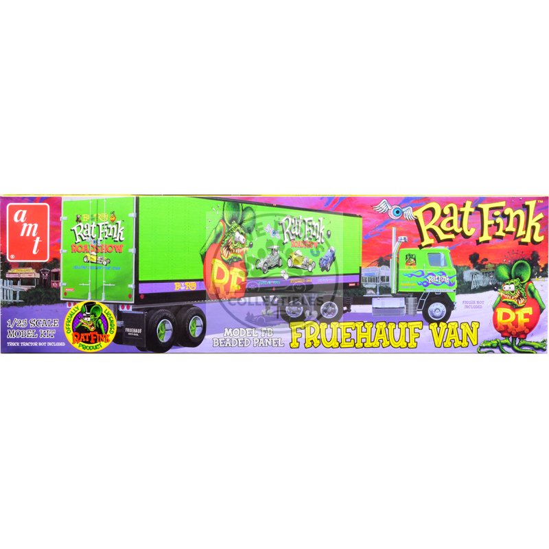 skill 3 model kit fruehauf fb beaded panel van trailer "rat fink" 1/25 scale model by amt