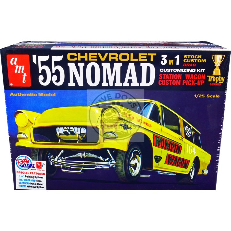 skill 2 model kit 1955 chevrolet nomad 3 in 1 kit "trophy series" 1/25 scale model by amt