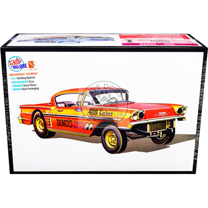 skill 2 model kit 1958 chevrolet impala "ala impala" 3 in 1 kit 1/25 scale model by amt
