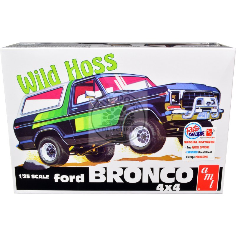 skill 2 model kit ford bronco 4x4 "wild hoss" 1/25 scale model by amt