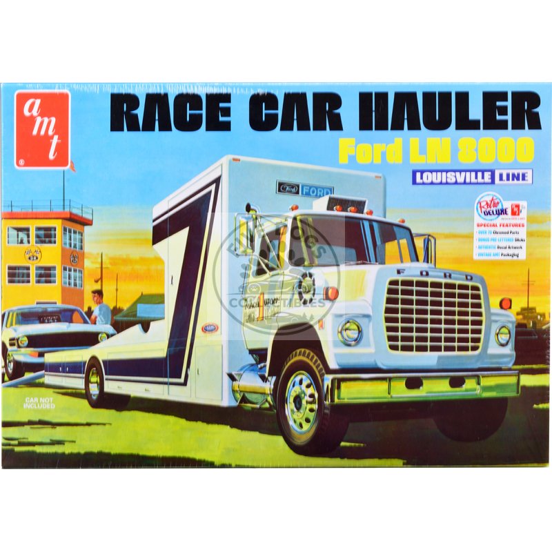 skill 3 model kit ford ln 8000 race car hauler louisville line 1/25 scale model by amt