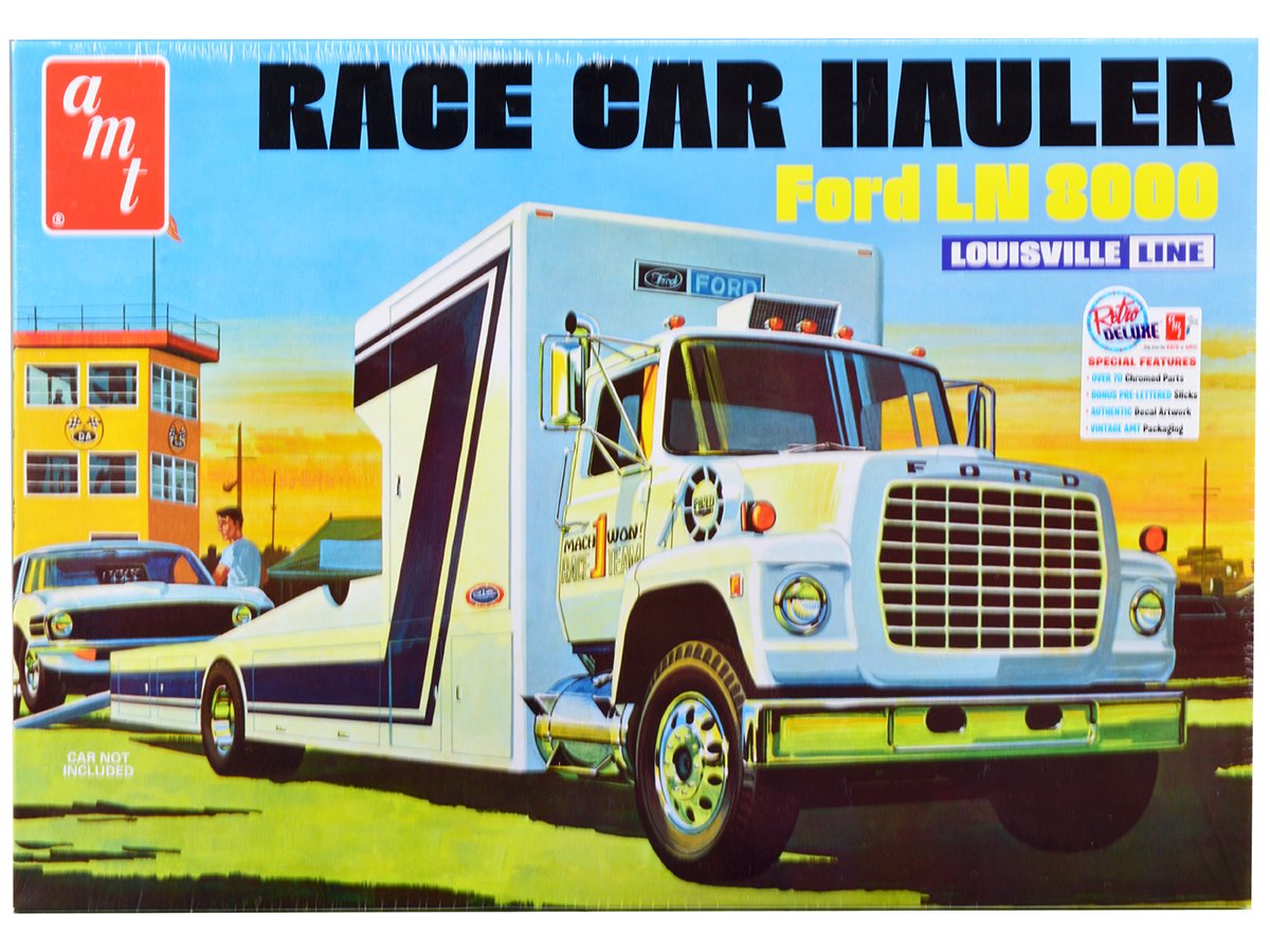 skill 3 model kit ford ln 8000 race car hauler louisville line 1/25 scale model by amt skill 3 model kit ford ln 8000 race car hauler louisville line 1/25 scale model by amt