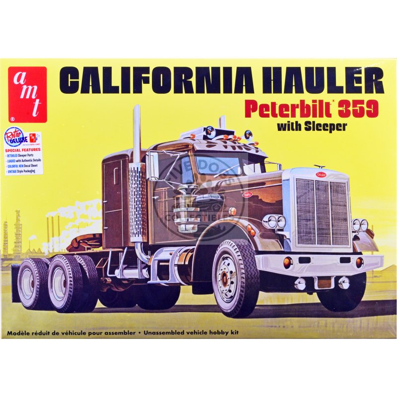 skill 3 model kit peterbilt 359 california hauler with sleeper cab 1/25 scale model by amt