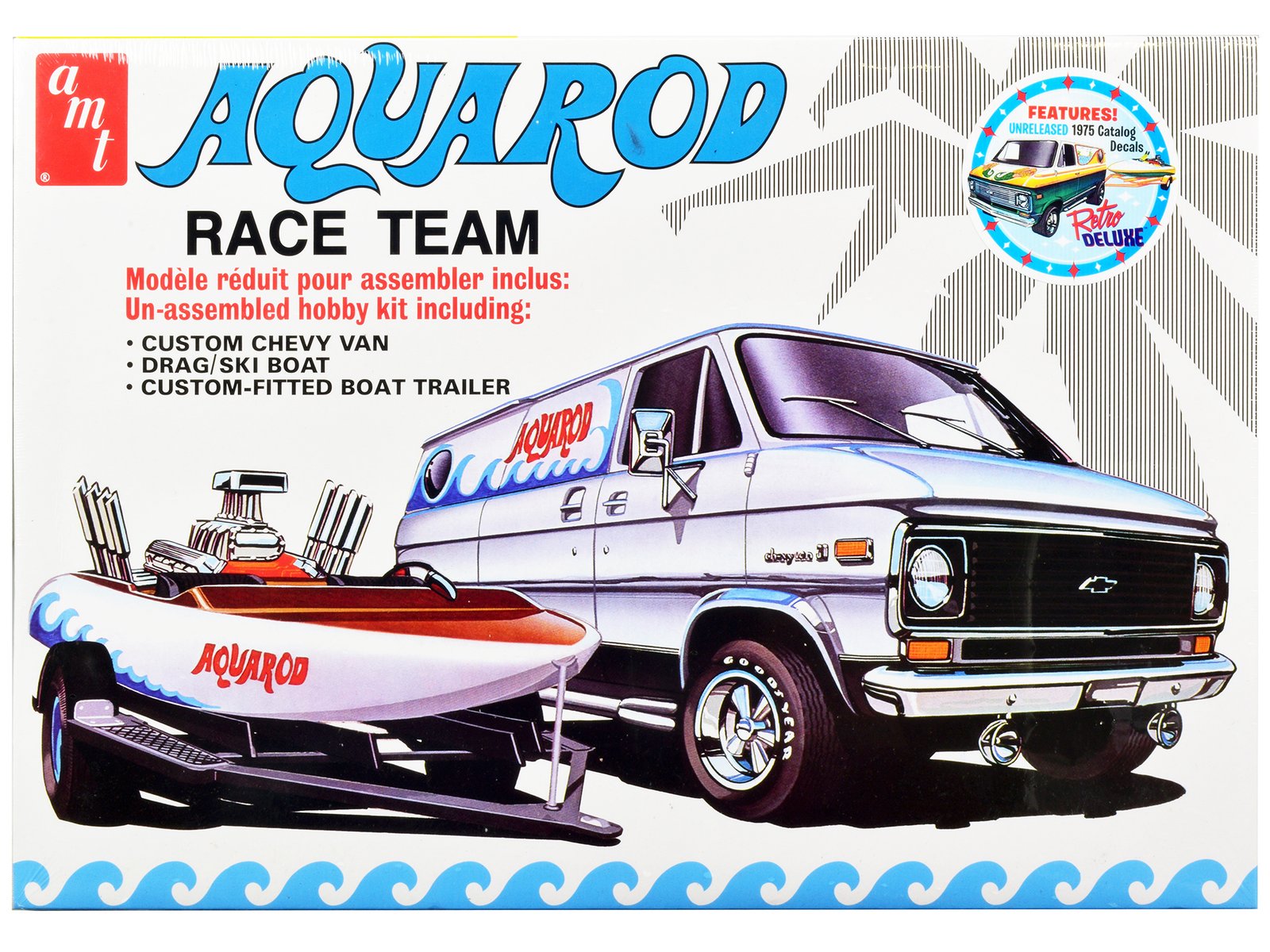 skill 2 model kit chevrolet custom van with drag/ski boat and trailer "aqua rod race team" 1/25 scale model by amt skill 2 model kit chevrolet custom van with drag/ski boat and trailer "aqua rod race team" 1/25 scale model by amt