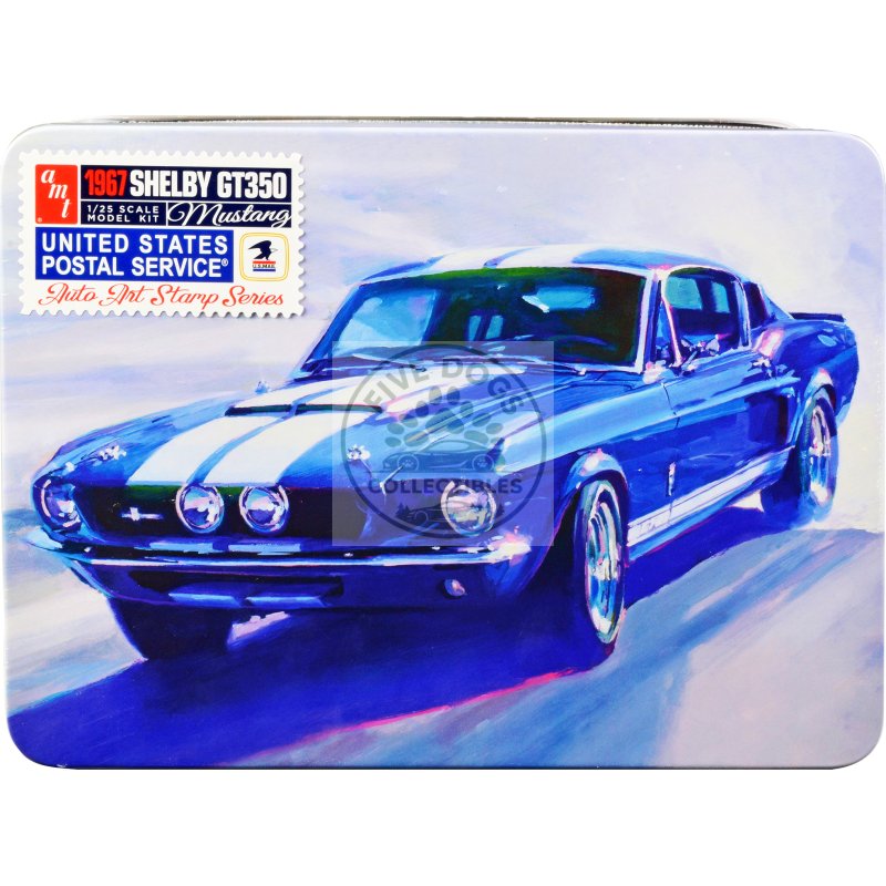 skill 2 model kit 1967 shelby mustang gt350 usps (united states postal service) "auto art stamp series" 1/25 scale model by amt