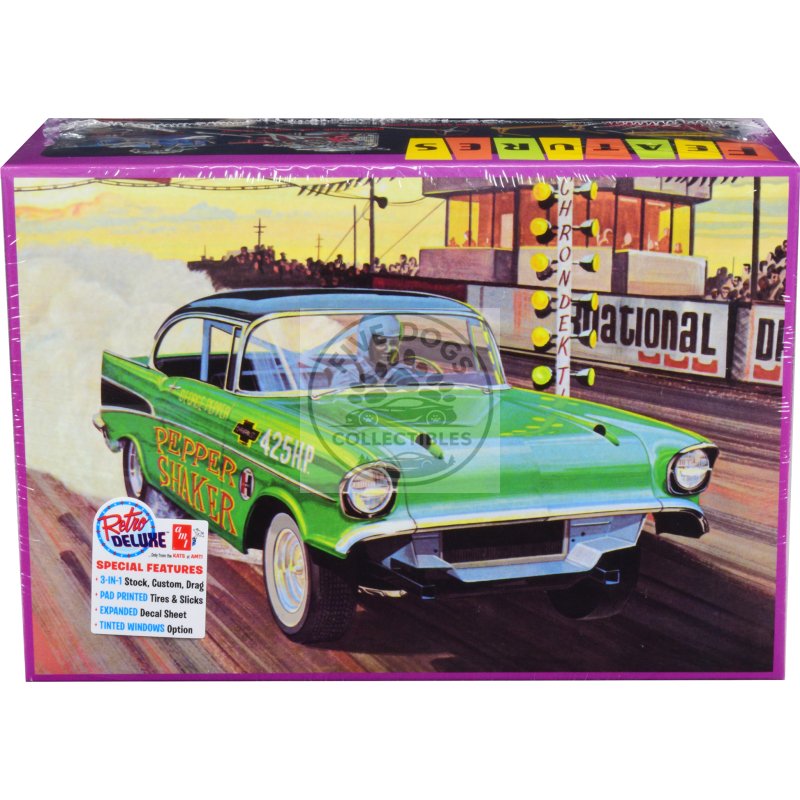 skill 2 model kit 1957 chevrolet bel air "pepper shaker" 3 in 1 kit 1/25 scale model by amt