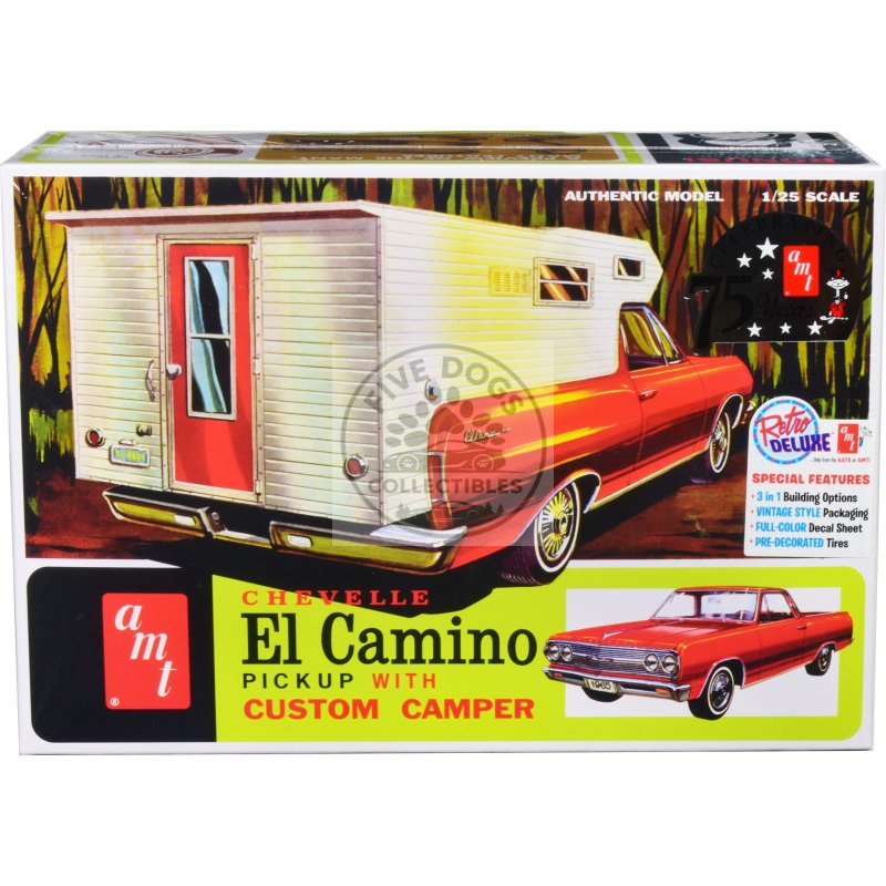skill 2 model kit 1965 chevrolet el camino with camper 3 in 1 kit 1/25 scale model by amt