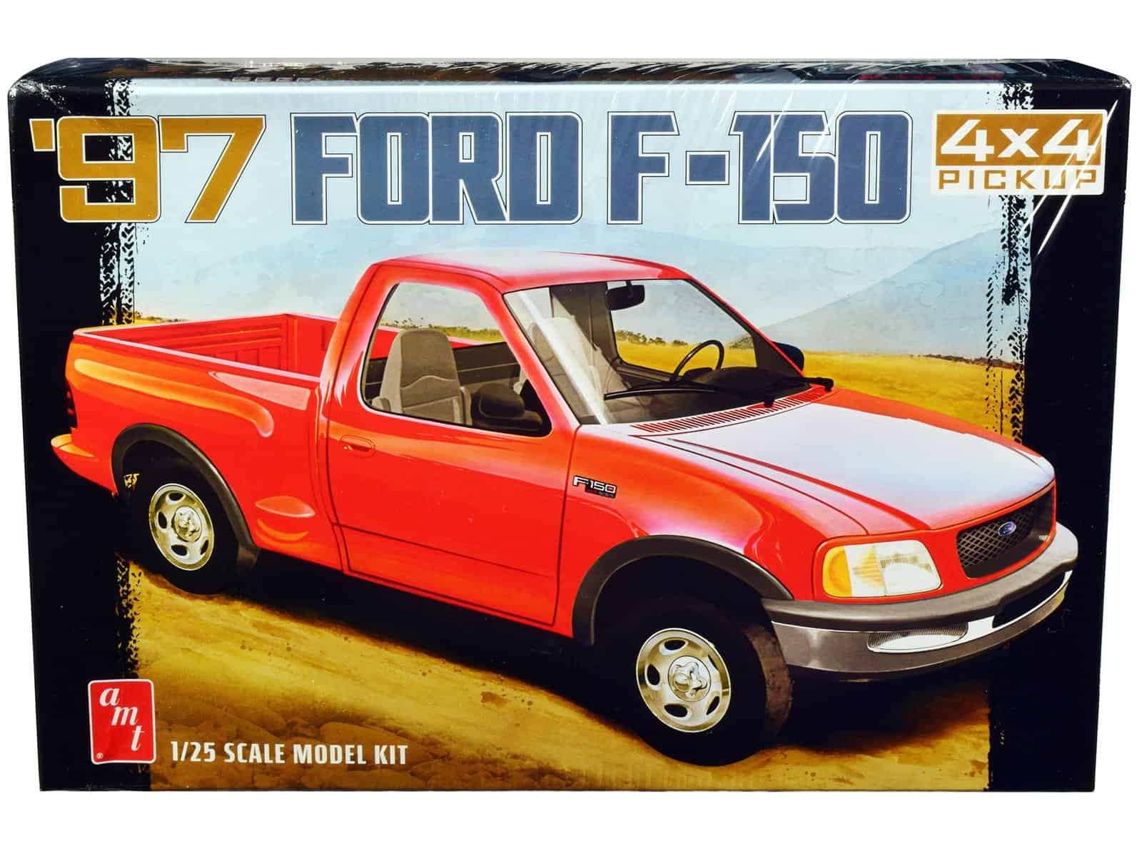 Ford F-150 1:25 Scale Model Kit in Red with Pickup Design Detailed Ford F-150 1:25 scale model kit featuring a vibrant red pickup truck with realistic details.