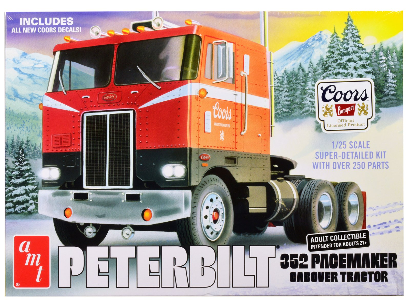 skill 3 model kit peterbilt 352 pacemaker cabover tractor "coors" 1/25 scale model by amt skill 3 model kit peterbilt 352 pacemaker cabover tractor "coors" 1/25 scale model by amt