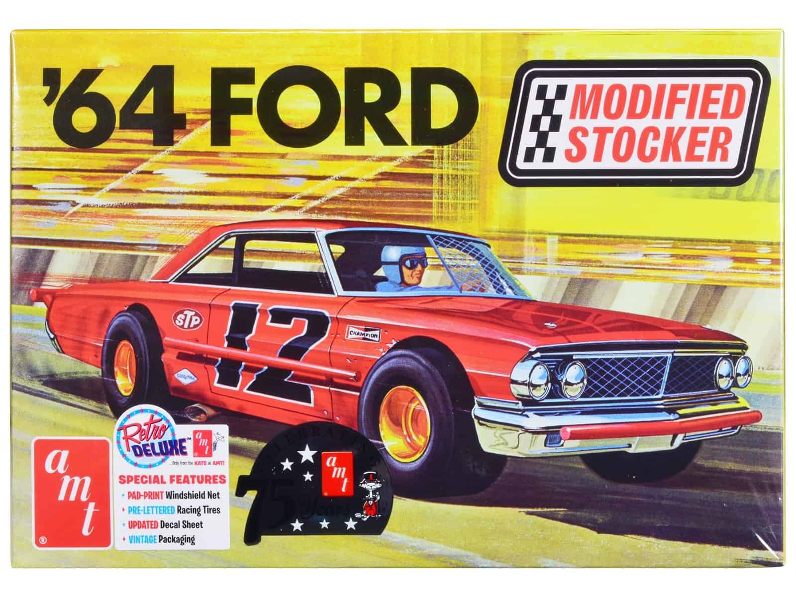 Vintage 1964 Ford Modified Stocker Diecast Car Model Vintage 1964 Ford modified stock car diecast with racing decals and detailed design.