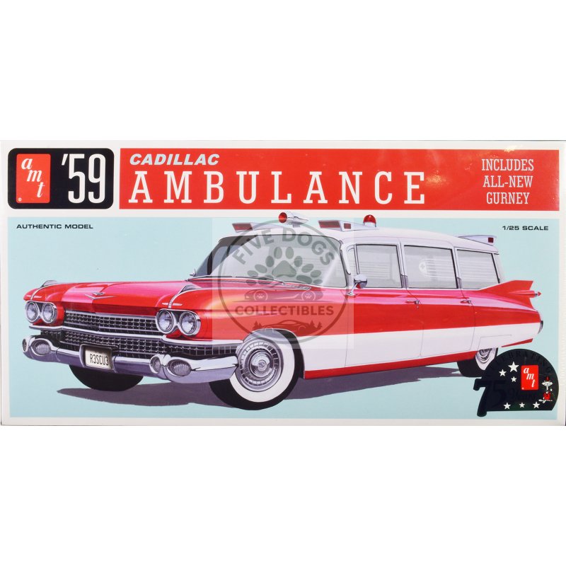 skill 2 model kit 1959 cadillac ambulance with gurney accessory 1/25 scale model by amt