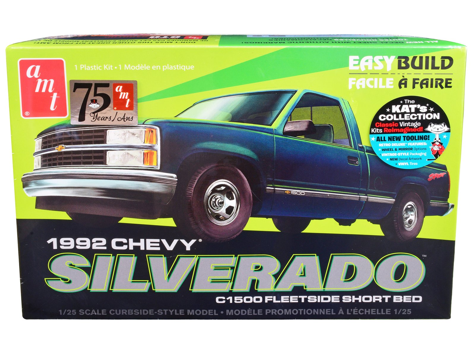 skill 2 model kit 1992 chevrolet silverado c1500 fleetside short bed pickup truck "easy build" 1/25 scale model by amt skill 2 model kit 1992 chevrolet silverado c1500 fleetside short bed pickup truck "easy build" 1/25 scale model by amt