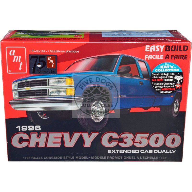 skill 2 model kit 1996 chevrolet c3500 extended cab dually pickup truck "easy build" 1/25 scale model by amt