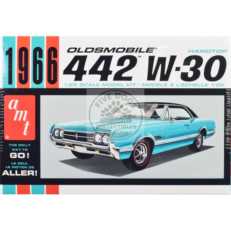 skill 2 model kit 1966 oldsmobile 442 w 30 hardtop 1/25 scale model by amt