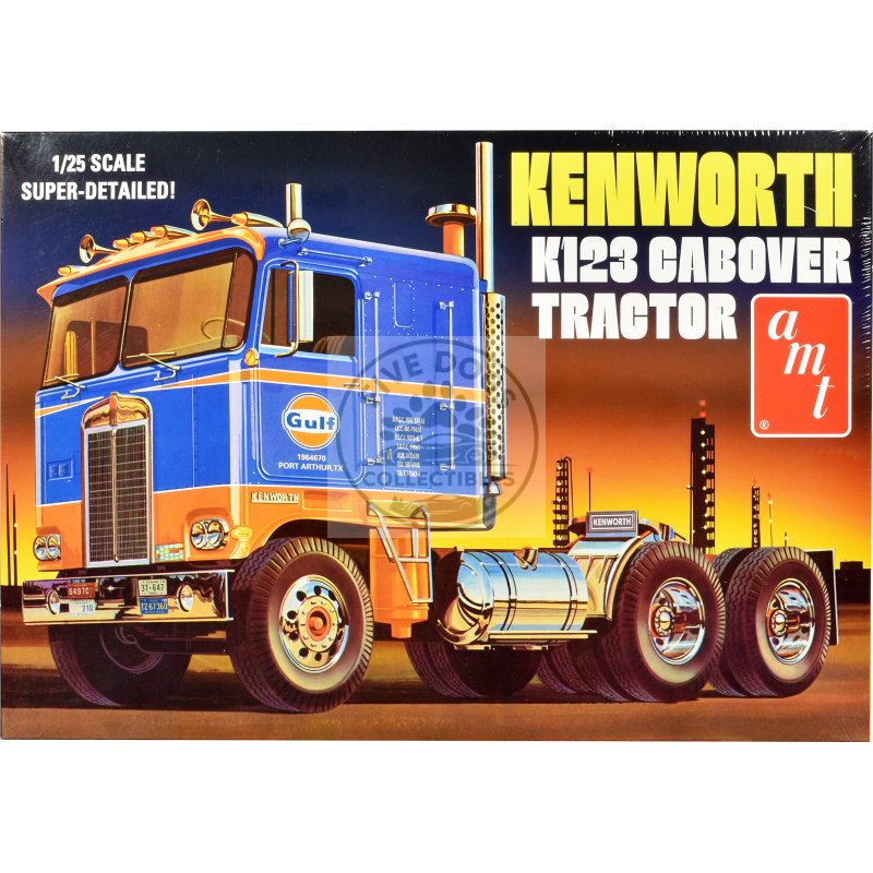 skill 3 model kit kenworth k 123 cabover truck tractor "gulf oil" 1/25 scale model by amt