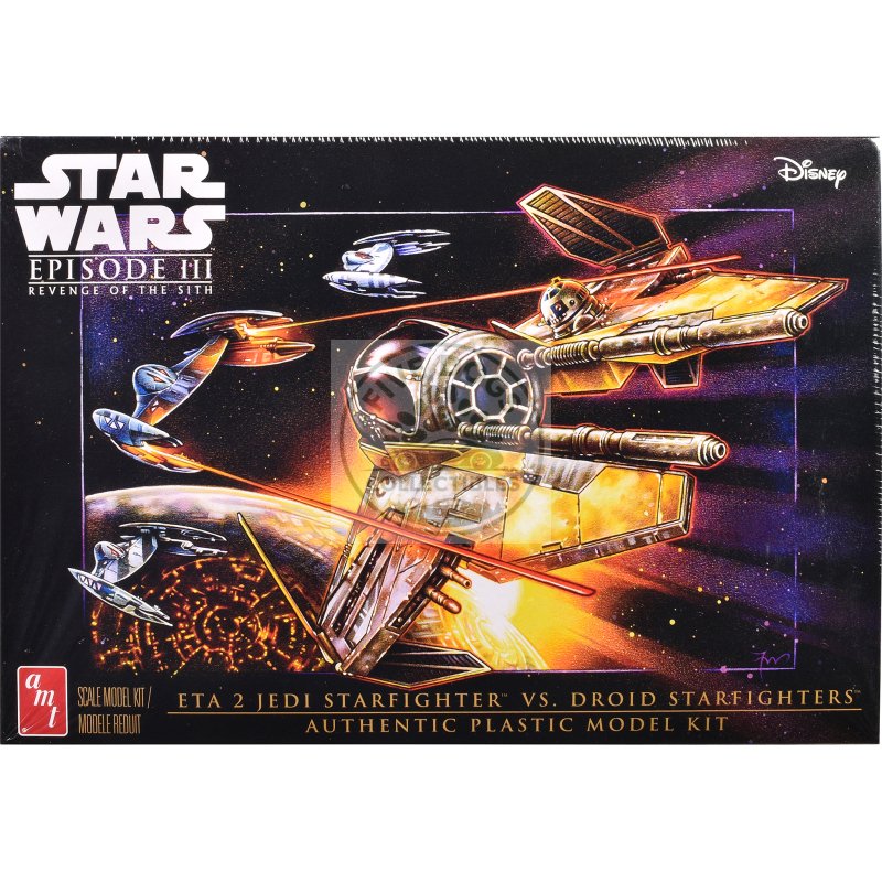skill 2 model kit eta 2 jedi starfighter vs. droid starfighters 4 model set "star wars: episode iii revenge of the sith" (2005) movie 1/48 scale model by amt