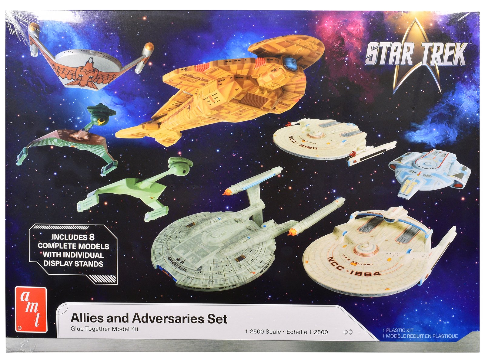 skill 2 model kit allies and adversaries space ship set "star trek" franchise 1/2500 scale model by amt skill 2 model kit allies and adversaries space ship set "star trek" franchise 1/2500 scale model by amt