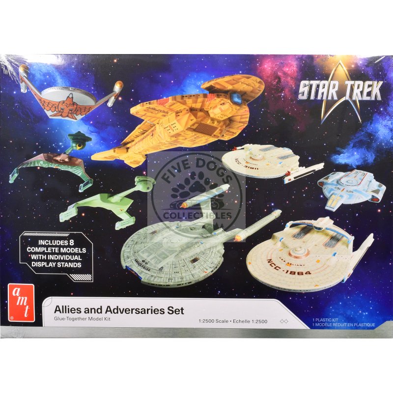 skill 2 model kit allies and adversaries space ship set "star trek" franchise 1/2500 scale model by amt