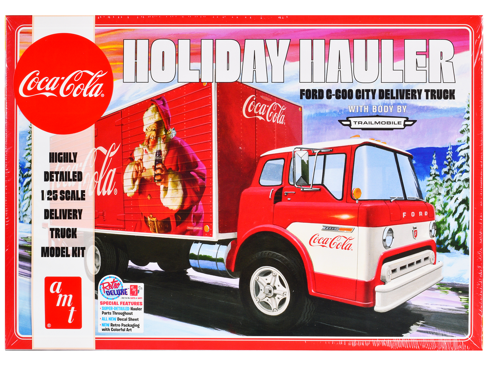 skill 3 model kit ford c 600 city delivery truck "holiday hauler coca cola" 1/25 scale model by amt skill 3 model kit ford c 600 city delivery truck "holiday hauler coca cola" 1/25 scale model by amt