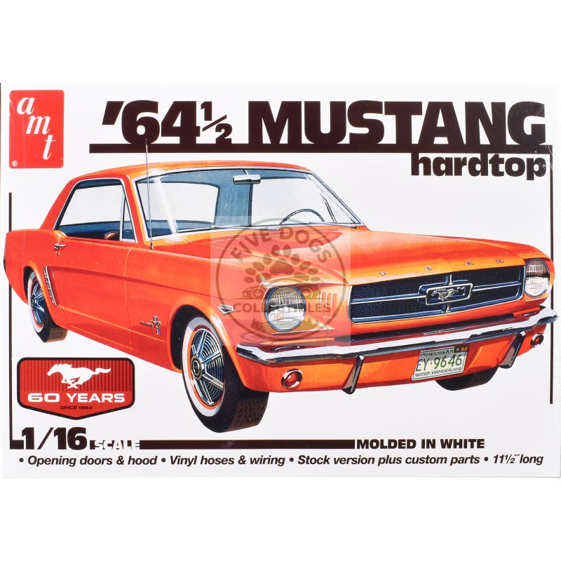 skill 3 model kit 1964 1/2 ford mustang coupe 60th anniversary 1/16 scale model by amt