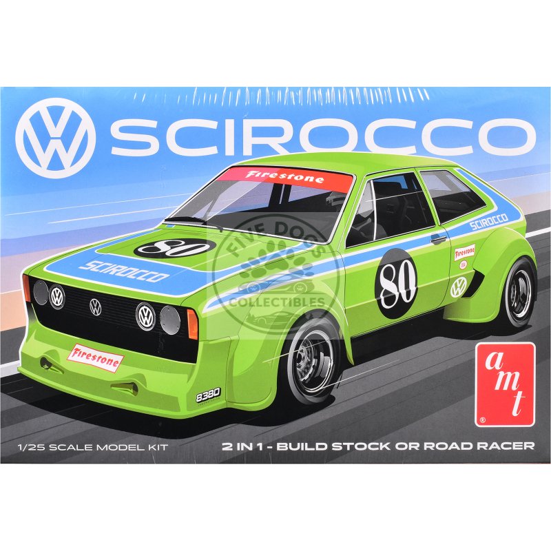skill 2 model kit volkswagen scirocco "t/a champ" 1/25 scale model by amt