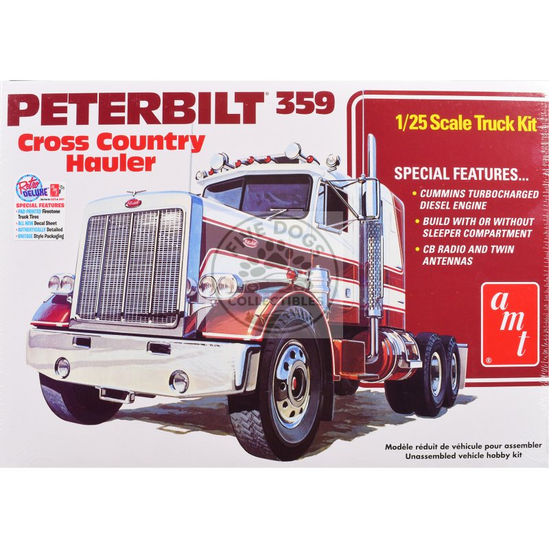 skill 3 model kit peterbilt 359 "cross country hauler" 1/25 scale model by amt
