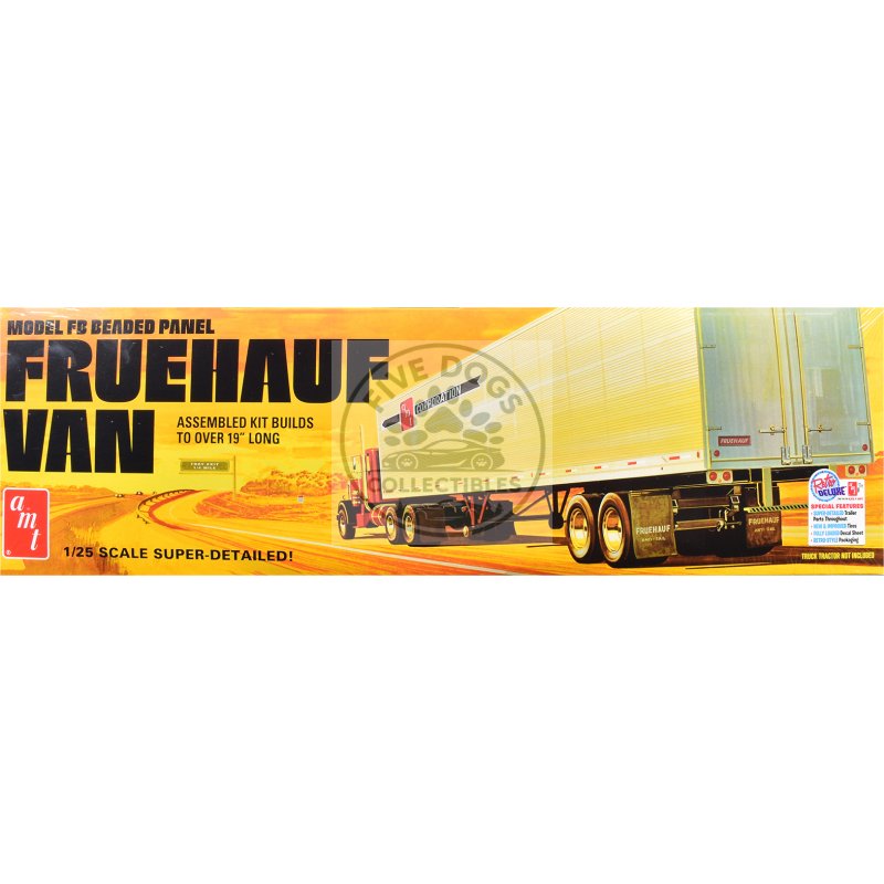 skill 3 model kit fruehauf fb beaded panel van trailer 1/25 scale model by amt