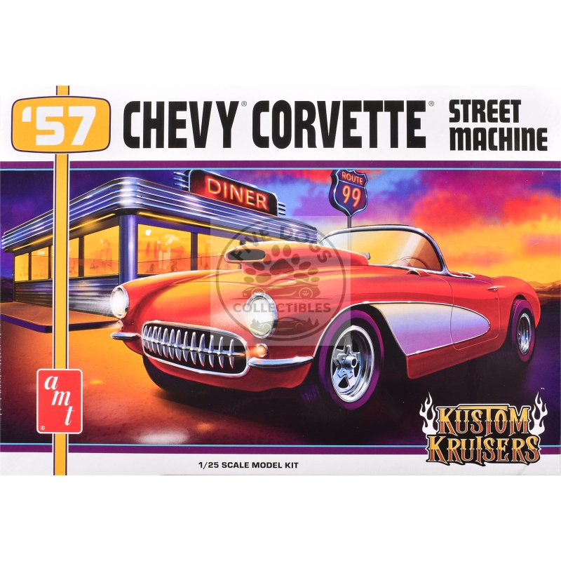 skill 2 model kit 1957 chevrolet corvette street machine "kustom kruisers" series 1/25 scale model by amt