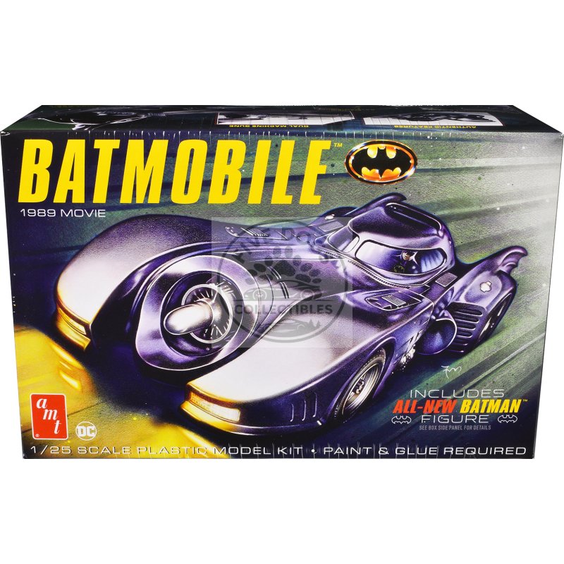 skill 2 model kit batmobile with seated batman figure "batman" (1989) movie 1/25 scale model by amt