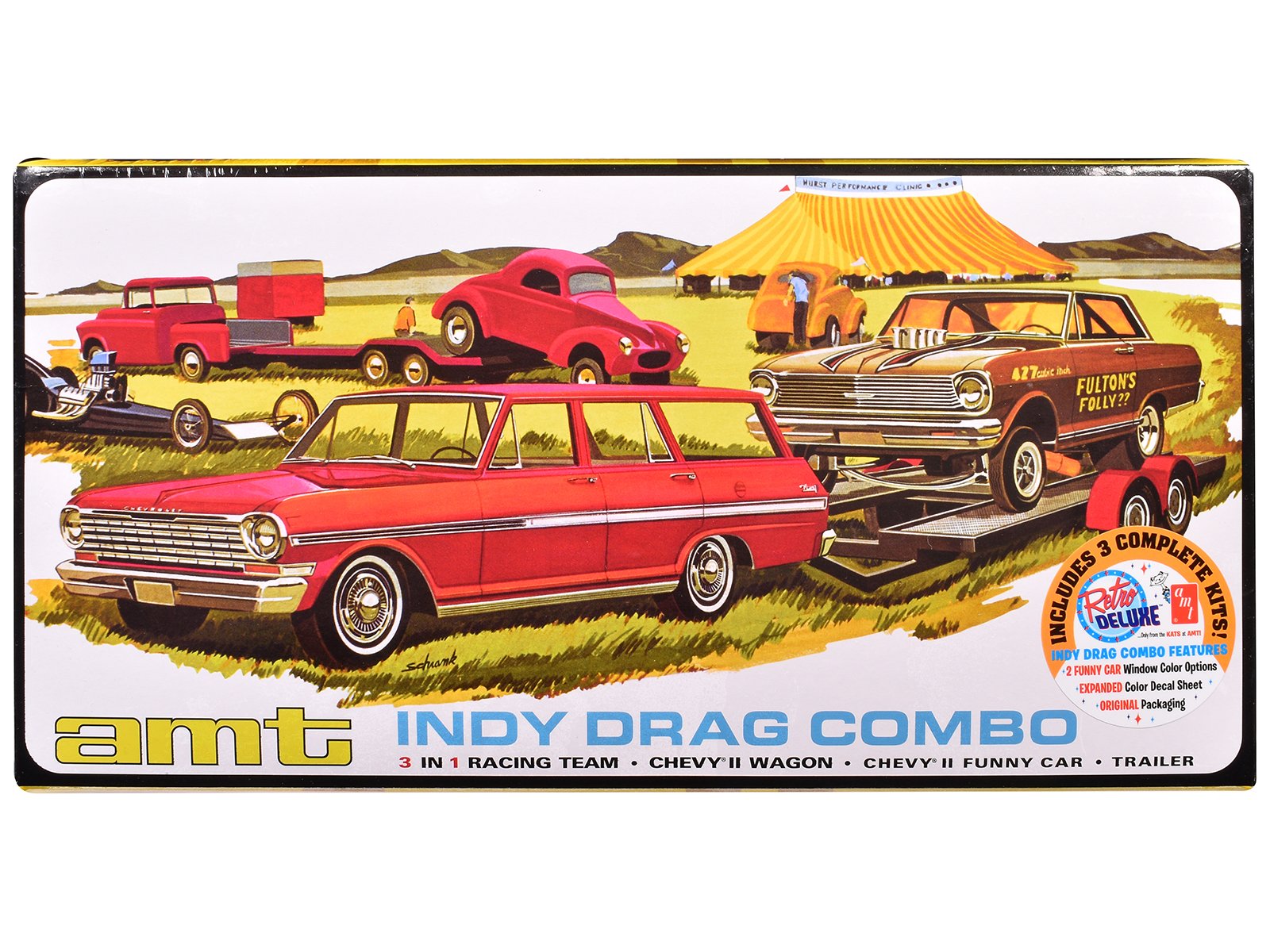 skill 2 model kit indy drag combo chevrolet ii wagon and funny car with trailer 3 in 1 set 1/25 scale model by amt skill 2 model kit indy drag combo chevrolet ii wagon and funny car with trailer 3 in 1 set 1/25 scale model by amt