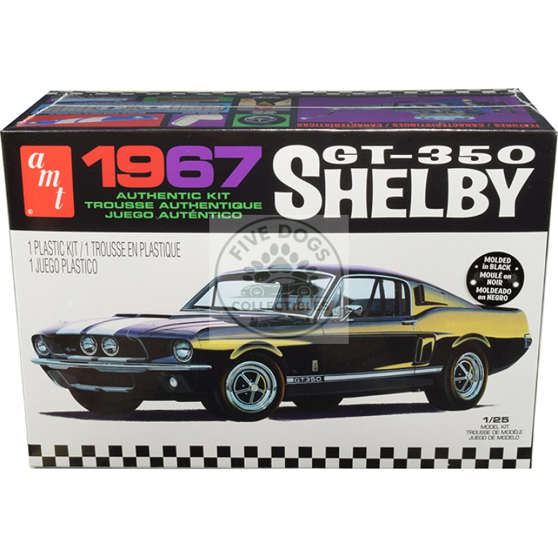 skill 2 model kit 1967 ford mustang shelby gt350 black 1/25 scale model by amt