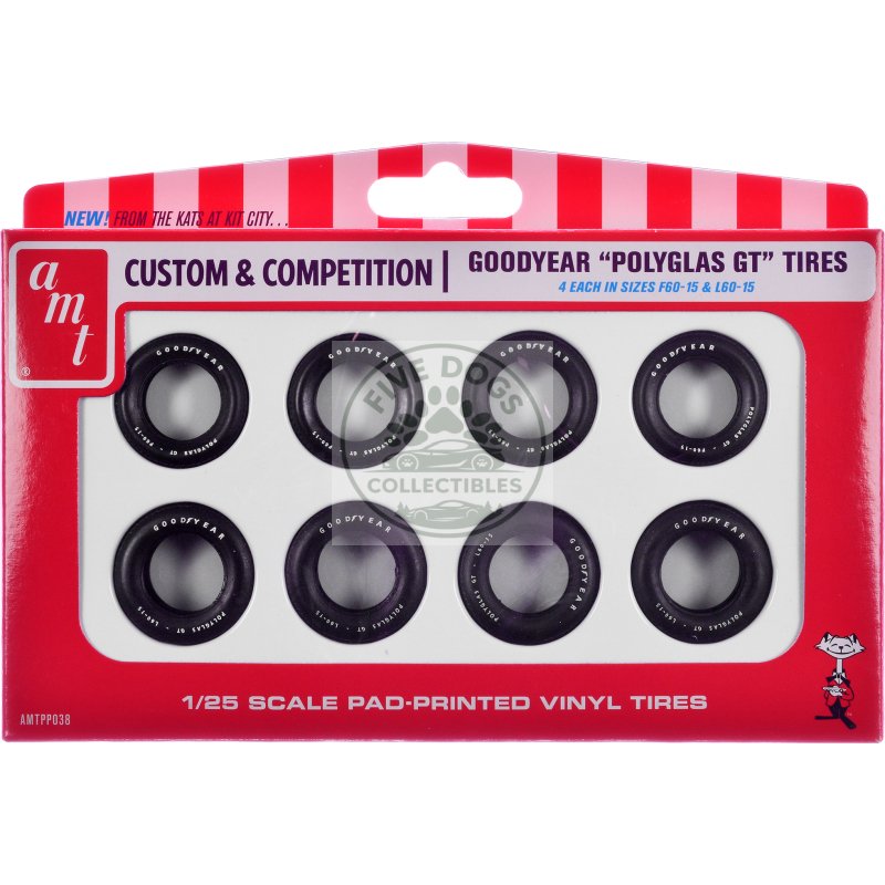 model kit "goodyear polyglas gt" tires set of 8 pieces for 1/25 scale models by amt