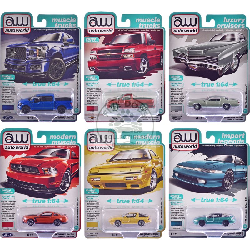 auto world premium 2025 release 1 set b of 6 pieces 1/64 diecast model cars by auto world