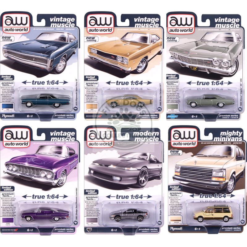 auto world premium 2025 release 2 set b of 6 pieces 1/64 diecast model cars by auto world