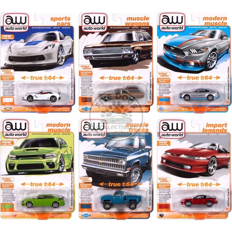 auto world premium 2024 set a of 6 pieces release 3 1/64 diecast model cars by auto world