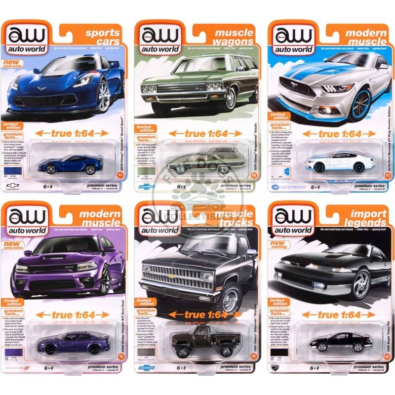 auto world premium 2024 set b of 6 pieces release 3 1/64 diecast model cars by auto world