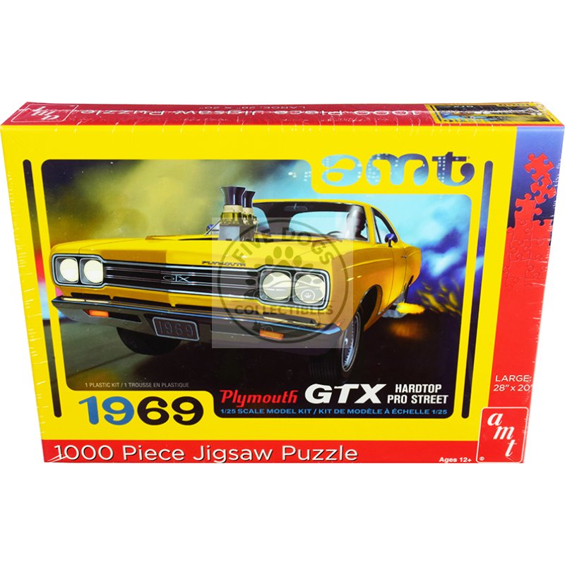 jigsaw puzzle 1969 plymouth gtx hardtop pro street model box puzzle (1000 piece) by amt