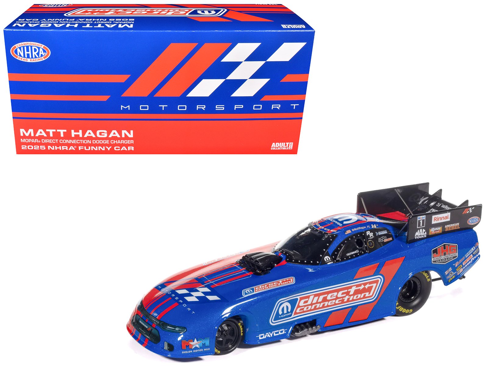 dodge charger nhra funny car matt hagan "mopar direct connection" (2025) limited edition 1/24 diecast model car by auto world dodge charger nhra funny car matt hagan "mopar direct connection" (2025) limited edition 1/24 diecast model car by auto world