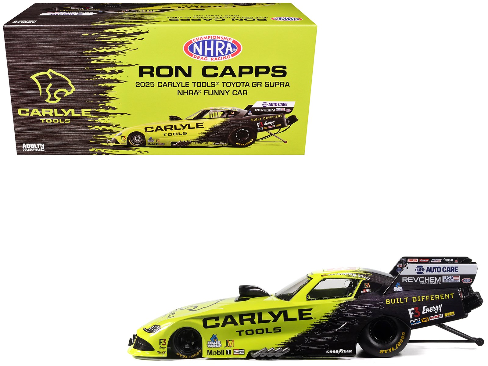 toyota gr supra nhra funny car ron capps "carlyle tools" (2025) limited edition 1/24 diecast model by auto world toyota gr supra nhra funny car ron capps "carlyle tools" (2025) limited edition 1/24 diecast model by auto world